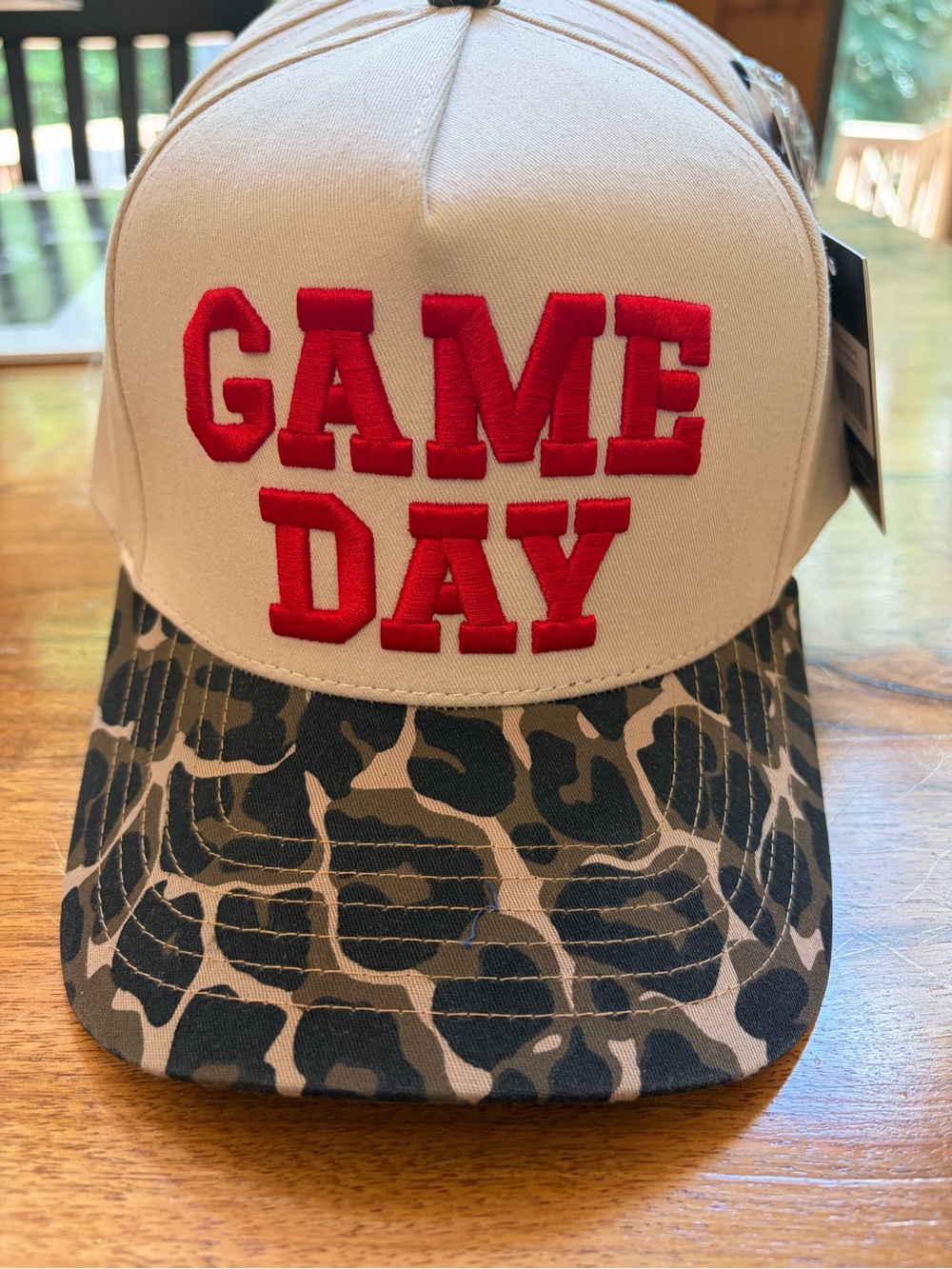 CC GAME DAY Beige & Camo Baseball Cap with Red Embroidery